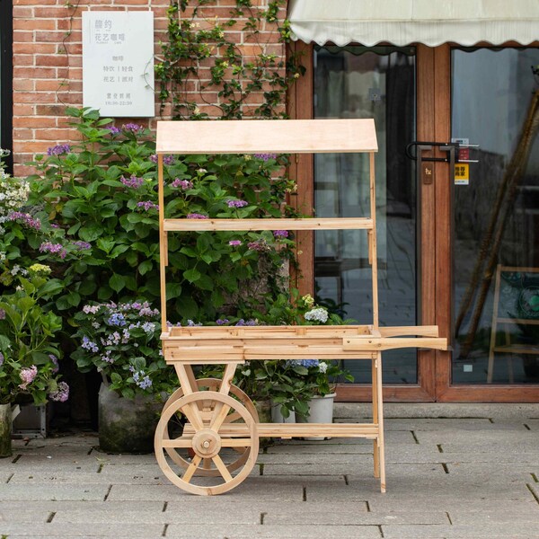 Vintiquewise Large Wooden 3 Tier Rolling Table Cart with 2 Wheels and Shelves - QI004292