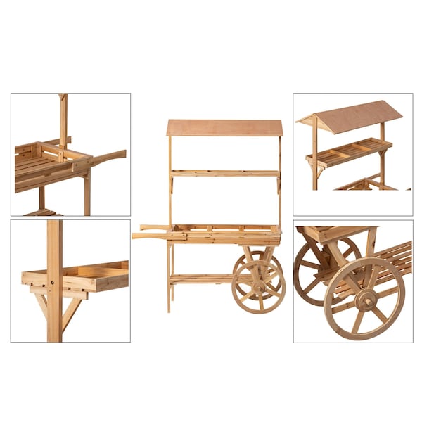 Vintiquewise Large Wooden 3 Tier Rolling Table Cart with 2 Wheels and Shelves - QI004292