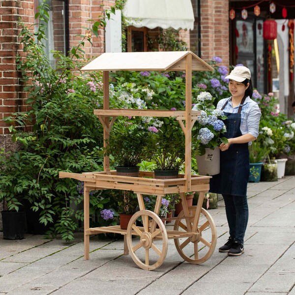 Vintiquewise Large Wooden 3 Tier Rolling Table Cart with 2 Wheels and Shelves - QI004292