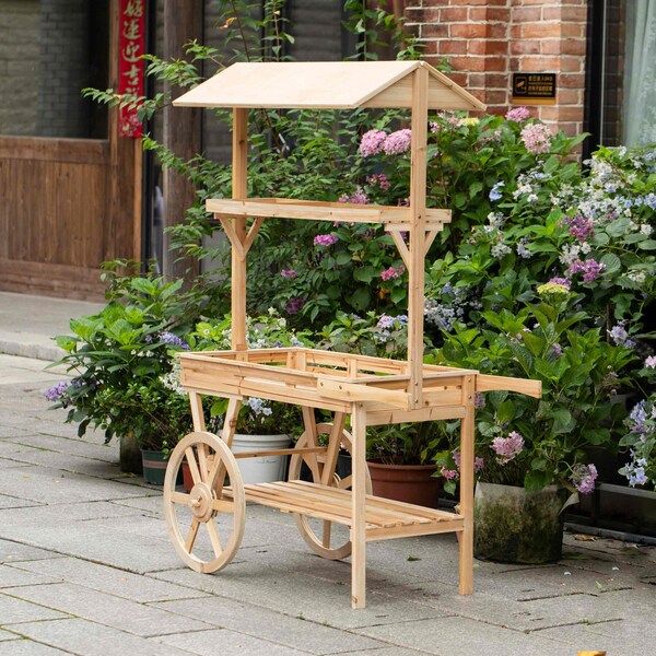 Vintiquewise Large Wooden 3 Tier Rolling Table Cart with 2 Wheels and Shelves - QI004292
