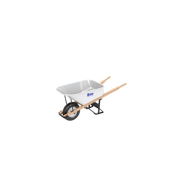 Bon Tool Steel Tray Wheelbarrow with Leg Stabilizer - 6 CU Feet - Single Knobby Tire - Wood Handle - 34-260