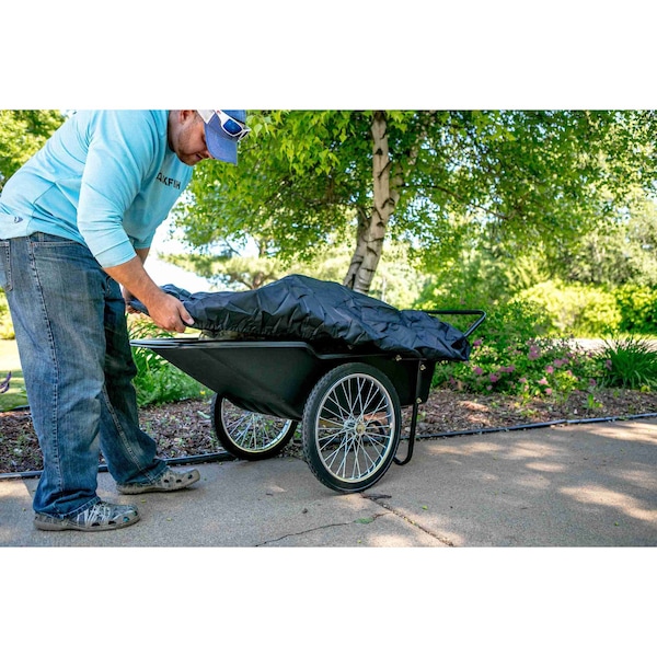 Polar Trailer 10 Cu. Ft. Heavy Duty Utility Garden Cart, Wheelbarrow with Handle, 20in Solid Rubber Wheels, Black - 8376