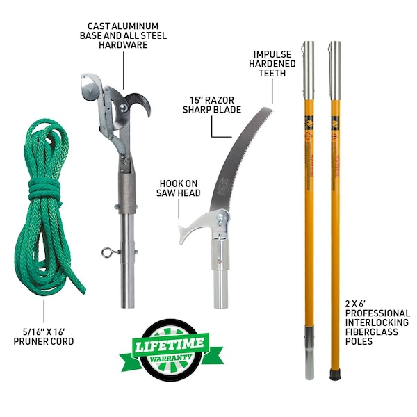Notch Equipment 12 ft pole saw set with 15 blade & pruner head - 40209