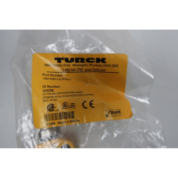 Divisor de conexión Turck Twin Junction Splitter 250V-Ac - VB2-FSM 4.4/2FKM 4