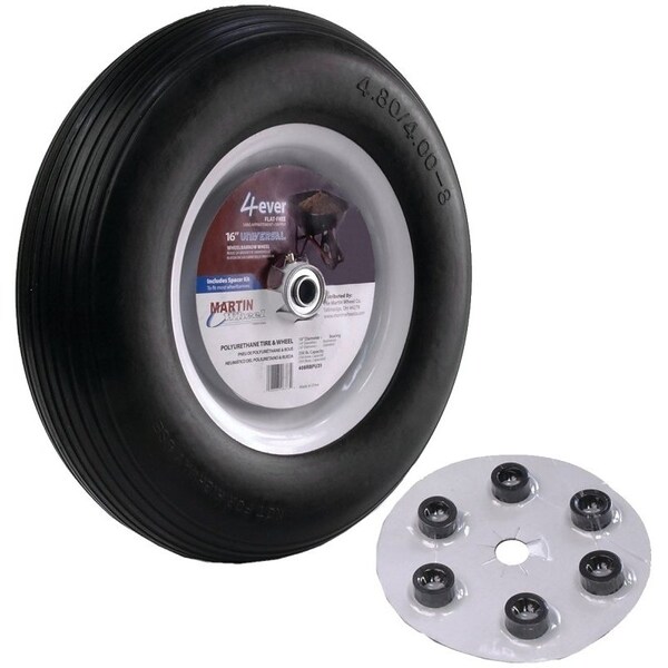 Martin Wheel 408RBPU31 Wheelbarrow Wheel with Universal Hub, 350 lb Max Load, 8 in Dia Rim, 16 in Dia Tire - 408RBPU31