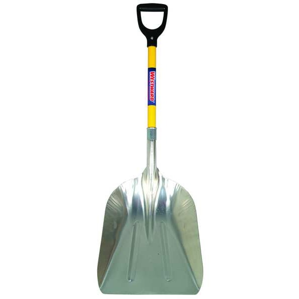 Westward No. 12 14 ga Grain Scoop, Aluminum Blade, 26-1/4 in L, Yellow, Fiberglass Handle - 3YU77
