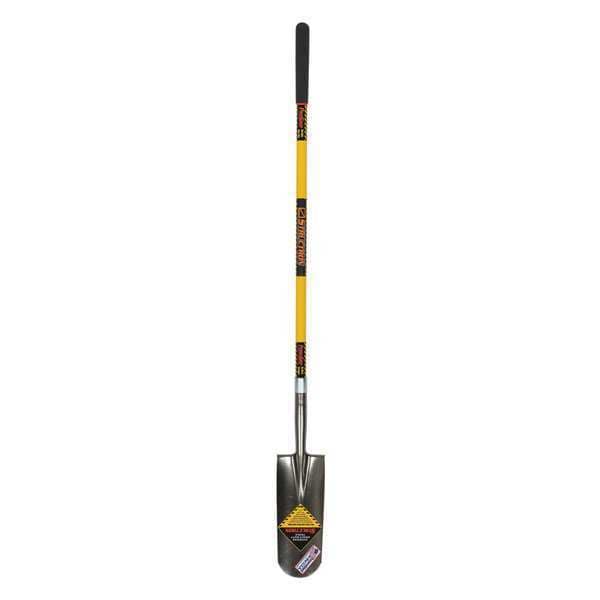 Structron Drain Spade Shovel, 14 ga Steel Blade, Rear Rolled Step, 48 in L Yellow Premium Fiberglass Handle - 49736