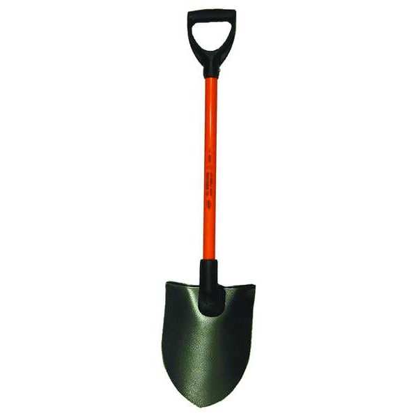 Nupla Round Point Non-Conductive Shovel, 14 ga Steel Blade, Standard Step, 27 in L Black Fiberglass Handle - 6894317