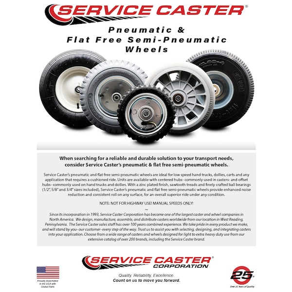 Service Caster 16" UNV Wheelbarrow Wheel w/5/8" Bore - Spacers for 3" to 6" Hub Length Included - SCC-FPB480-8C-3-6HL-SPACERS-58