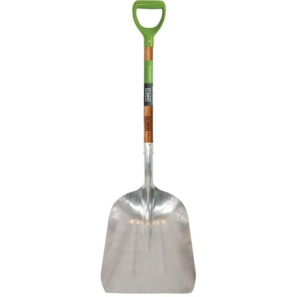 Ames Scoop Shovel, 14-1/2 in W x 10 in L Aluminum Blade, Hardwood Handle W/ D-Grip - 2672300