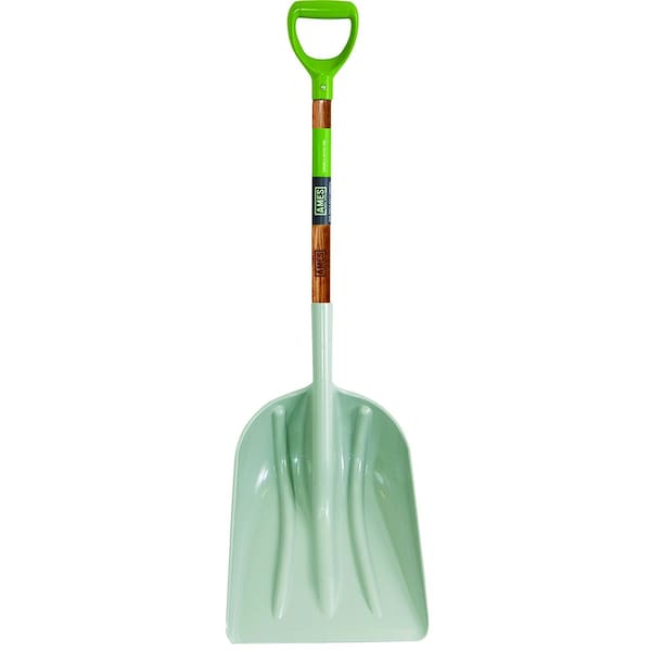 Ames Scoop Shovel, 14 in W x 18 in L ABS Blade, Northern Hardwood Handle W/ D-Grip - 2682700