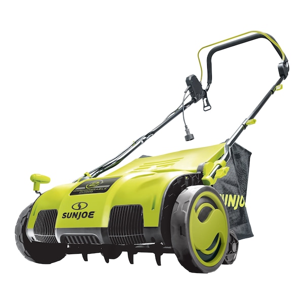 Sun Joe 15-Inch 13-Amp Electric Scarifier + Lawn Dethatcher w/13.2-Gallon Collection Bag - AJ805E