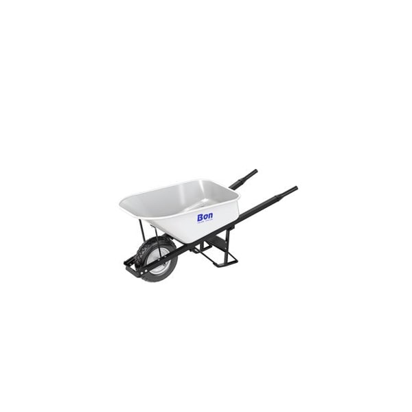 Bon Tool Steel Tray Wheelbarrow with Leg Stabilizer - 6 CU Feet - Single Flat Free Tire - Steel Handle - 34-265