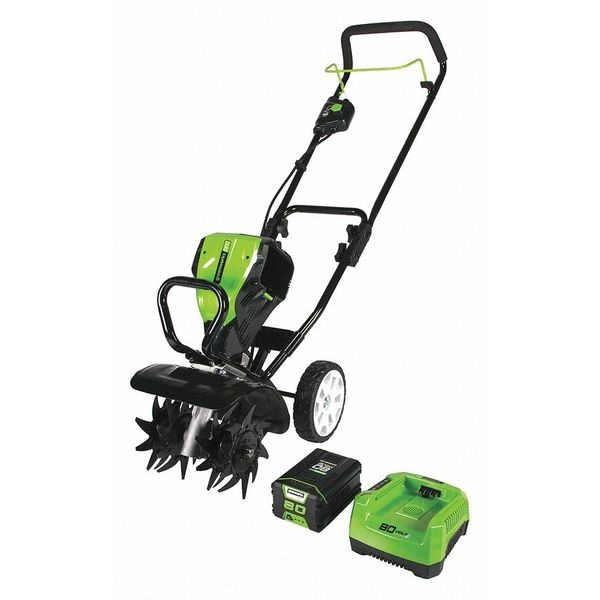 Greenworks Tiller/Cultivator, Tines 8" L, Tilling 5"D - TL80L210