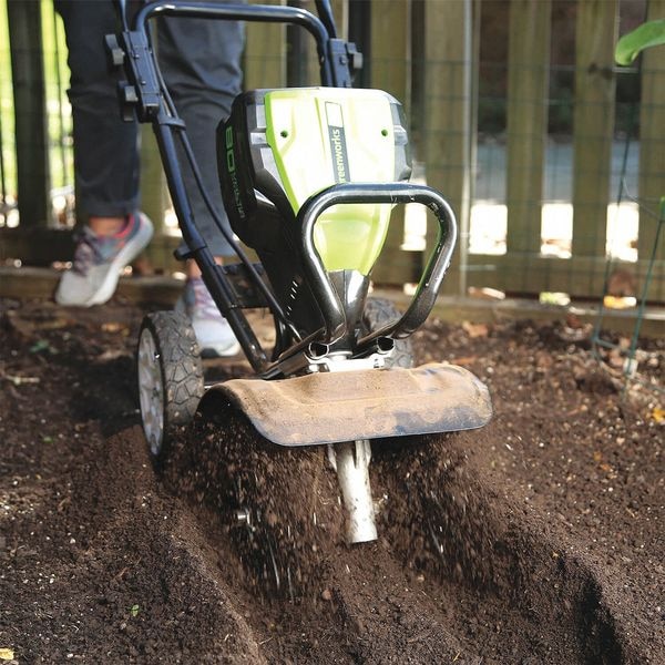 Greenworks Tiller/Cultivator, Tines 8" L, Tilling 5"D - TL80L210