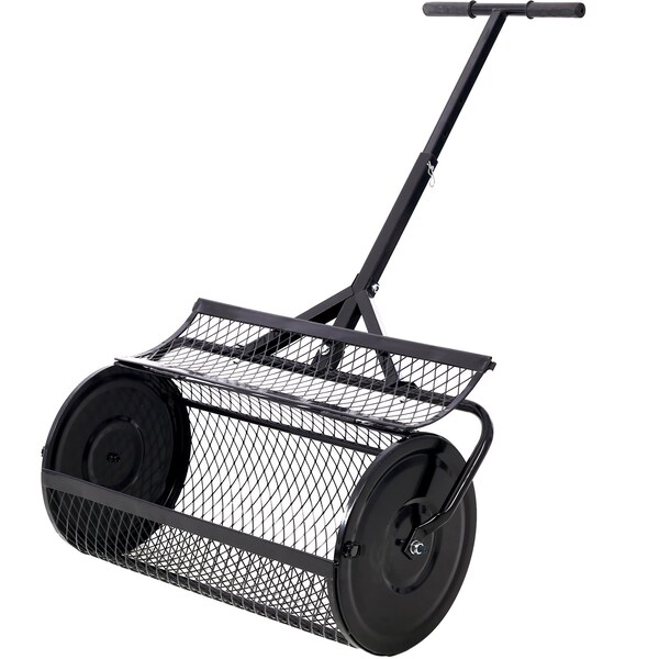 Edendirect 60 lbs. 24 inch Metal Mesh Peat Moss Handheld Spreader with T shaped Handle, Black - IR-W46580849
