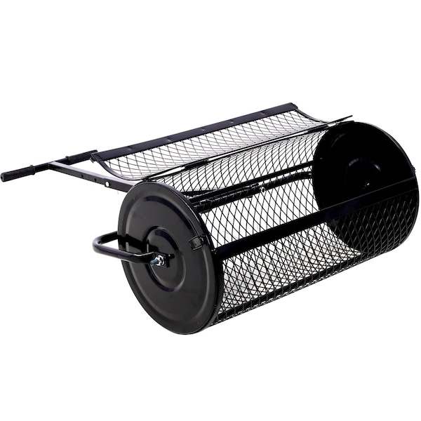 Edendirect 60 lbs. 24 inch Metal Mesh Peat Moss Handheld Spreader with T shaped Handle, Black - IR-W46580849