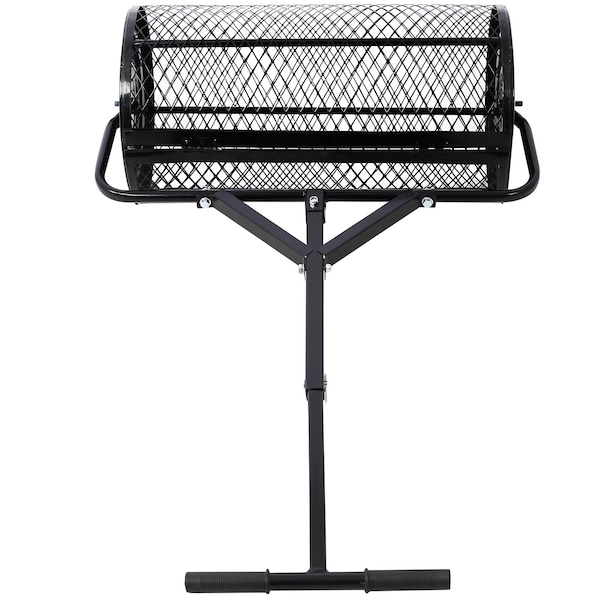 Edendirect 60 lbs. 24 inch Metal Mesh Peat Moss Handheld Spreader with T shaped Handle, Black - IR-W46580849