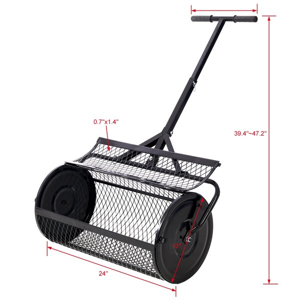 Edendirect 60 lbs. 24 inch Metal Mesh Peat Moss Handheld Spreader with T shaped Handle, Black - IR-W46580849