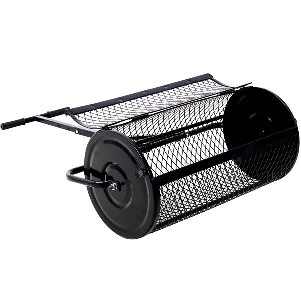 Edendirect 60 lbs. 24 inch Metal Mesh Peat Moss Handheld Spreader with T shaped Handle, Black - IR-W46580849