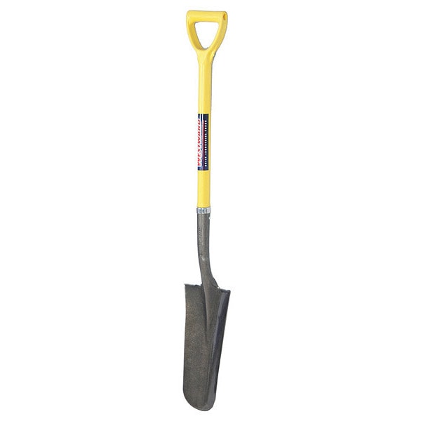 Westward Drain Spade Shovel, 14 ga Steel Blade, Standard Step, 27 in L Yellow Fiberglass Handle - 12V172