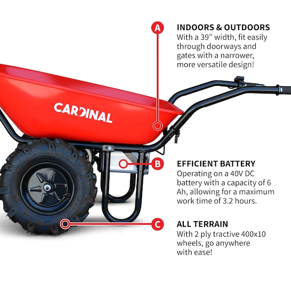 Cardinal Electric Utility Cart 40V Battery-Powered Wheelbarrow 570-lb. Bucket Capacity - CKART260E
