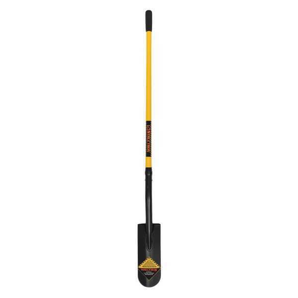 Structron Drain Spade Shovel, 14 ga Steel Blade, Front Turn Step, 48 in L Yellow Premium Fiberglass Handle - 49566