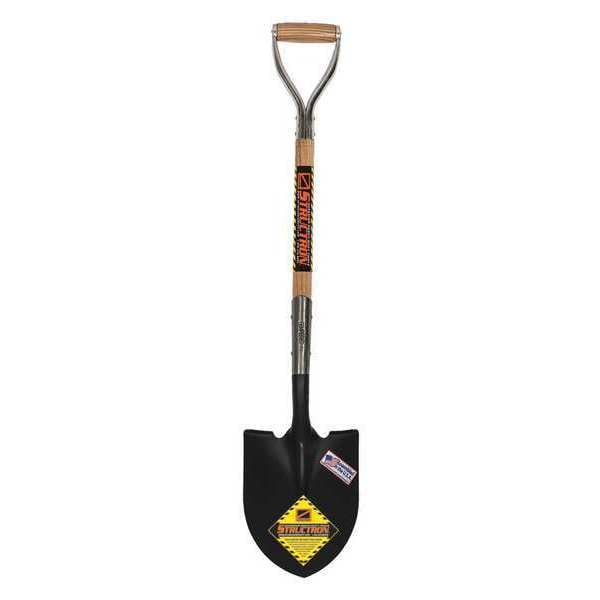 Structron Round Point Shovel, 14 ga #2 Blade, Steel Blade, Front Turn Step, 30 in L Natural Hardwood Handle - 49331