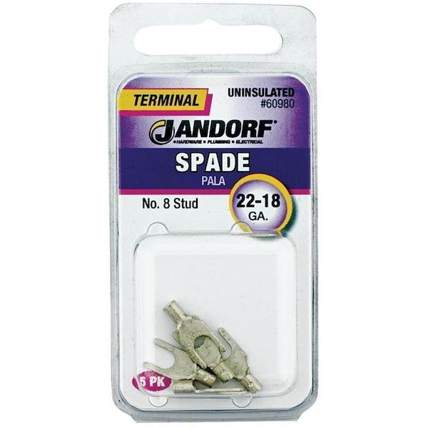 Terminal de cuchilla Jandorf, 600 V, cable de 22 a 18 AWG, sujetador #8, contacto de cobre, paquete de 5 unidades - 60980