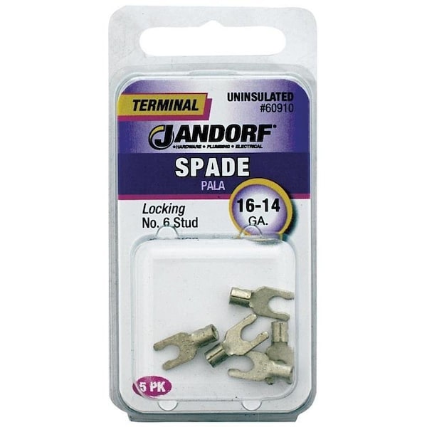 Terminal de espada Jandorf, 600 V, cable de calibre 16 a 14 AWG, perno #6, contacto de cobre, paquete de 5 - 60910