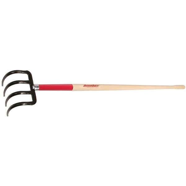 Union Tools Potato Hook, 634 in W, 5788 in L, 712 in L Tine, 4 Tine, 8 in Ferrule, Hardwood Handle - 75138