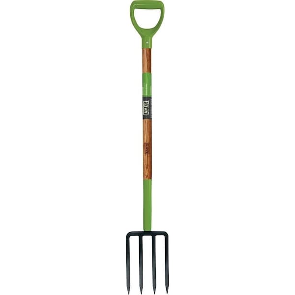 Ames Spading Fork, 6-5/8 in W Tine, 10-1/2 in L Tines, Diamond Shaped Tine, 4-Tine, Steel Tine, HardwoodHandle - 2826200