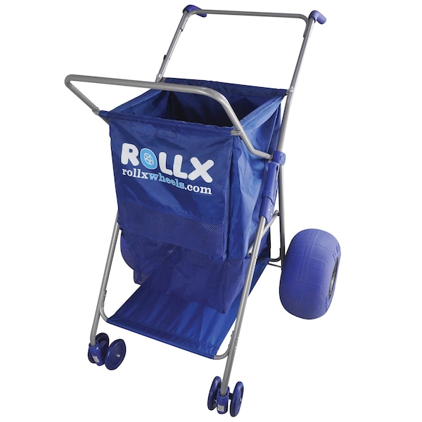 Rollx Big Balloon Wheel Foldable Beach Cart Storage Wagon for Sand, with 13'' Beach Tires, Blue - RLX1-1107