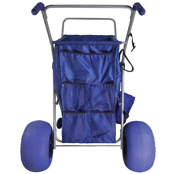 Rollx Big Balloon Wheel Foldable Beach Cart Storage Wagon for Sand, with 13'' Beach Tires, Blue - RLX1-1107