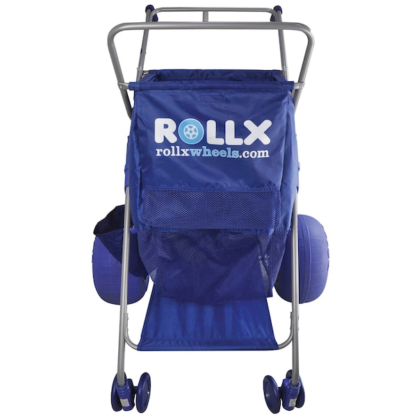Rollx Big Balloon Wheel Foldable Beach Cart Storage Wagon for Sand, with 13'' Beach Tires, Blue - RLX1-1107