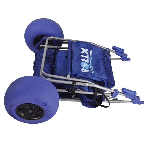 Rollx Big Balloon Wheel Foldable Beach Cart Storage Wagon for Sand, with 13'' Beach Tires, Blue - RLX1-1107