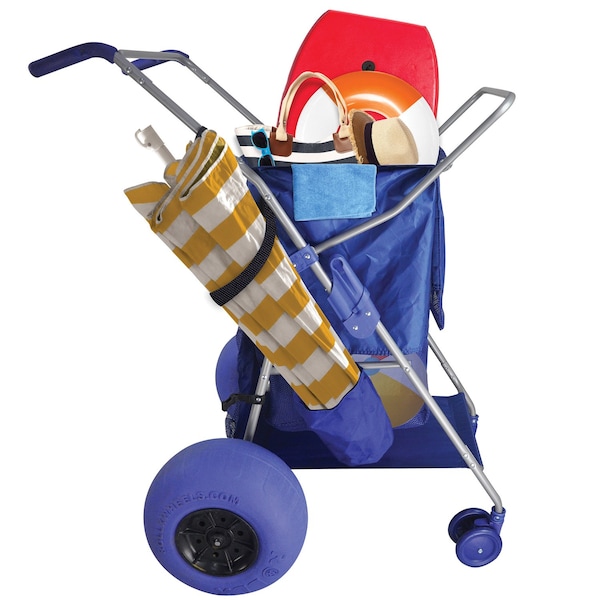 Rollx Big Balloon Wheel Foldable Beach Cart Storage Wagon for Sand, with 13'' Beach Tires, Blue - RLX1-1107