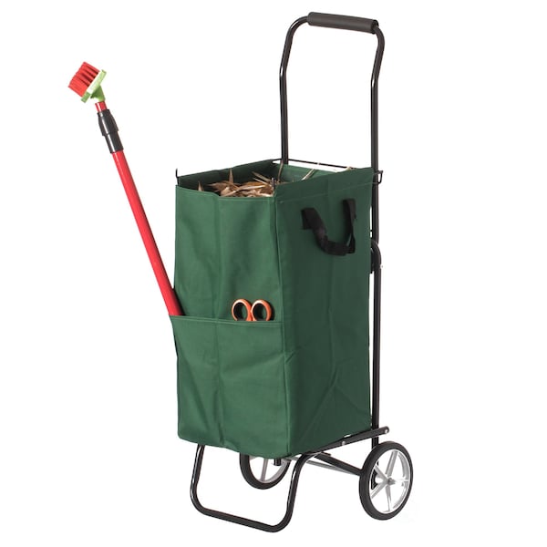 Gardenised Outdoor Steel Leaf Patio Lawn and Garden Storage Cart on Wheels, Green - QI004519