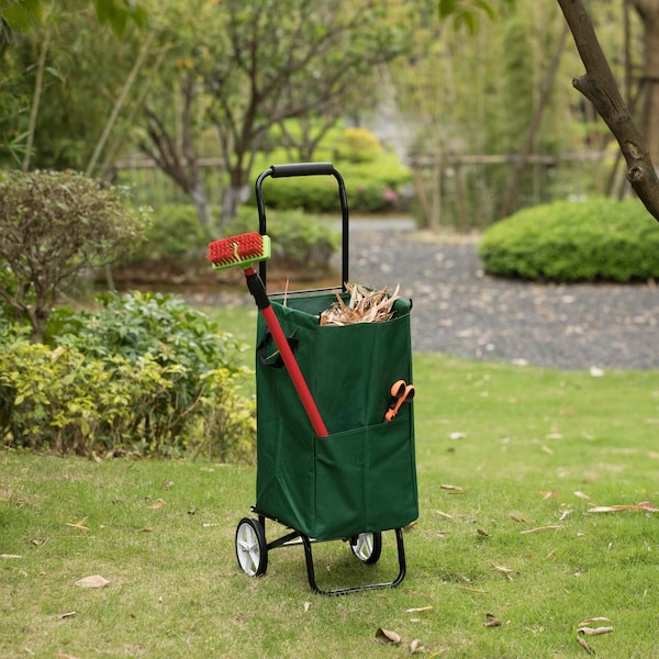Gardenised Outdoor Steel Leaf Patio Lawn and Garden Storage Cart on Wheels, Green - QI004519