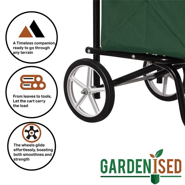 Gardenised Outdoor Steel Leaf Patio Lawn and Garden Storage Cart on Wheels, Green - QI004519
