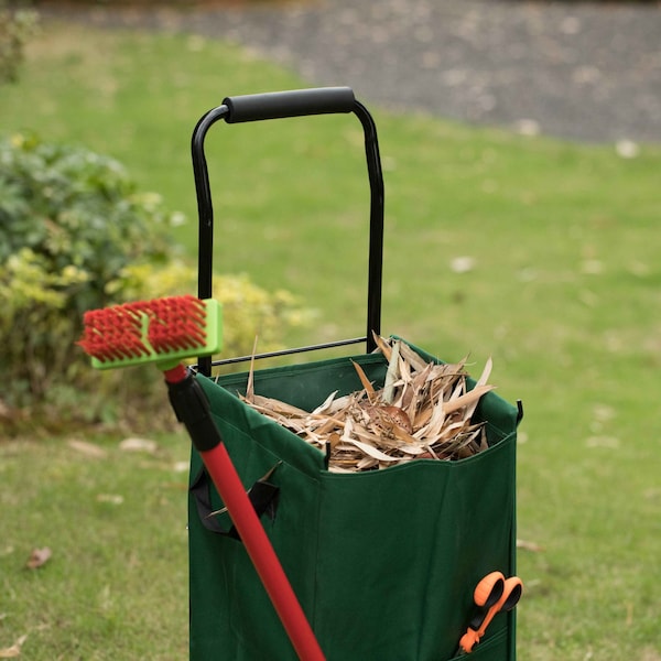 Gardenised Outdoor Steel Leaf Patio Lawn and Garden Storage Cart on Wheels, Green - QI004519