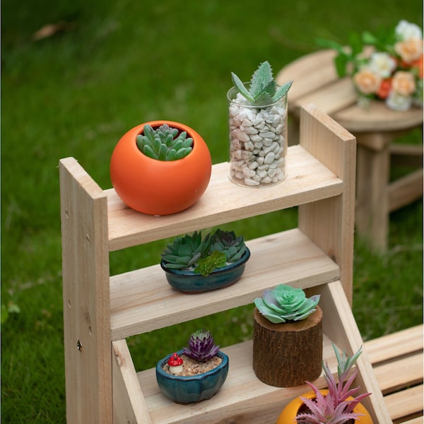 Vintiquewise Flower Pots Plant Stand, Multiple Shelves, Brown Flower Display Storage Rack - QI004296