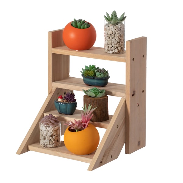 Vintiquewise Flower Pots Plant Stand, Multiple Shelves, Brown Flower Display Storage Rack - QI004296