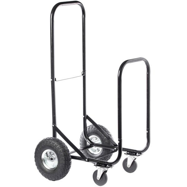 Gardenised Black Firewood Log Caddy Wood Rack Stacking Holder Storage Cart Mover with Cover - QI003733