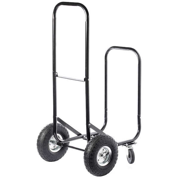 Gardenised Black Firewood Log Caddy Wood Rack Stacking Holder Storage Cart Mover with Cover - QI003733