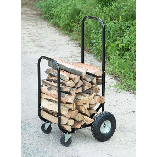 Gardenised Black Firewood Log Caddy Wood Rack Stacking Holder Storage Cart Mover with Cover - QI003733