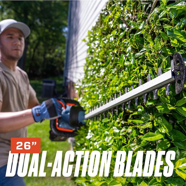 Senix 60 Volt Max 26-Inch Cordless Brushless Hedge Trimmer w/ Rotating Head, 3Ah Battery and Charger Incl. - HTX6-M1