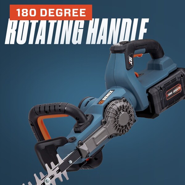 Senix 60 Volt Max 26-Inch Cordless Brushless Hedge Trimmer w/ Rotating Head, 3Ah Battery and Charger Incl. - HTX6-M1