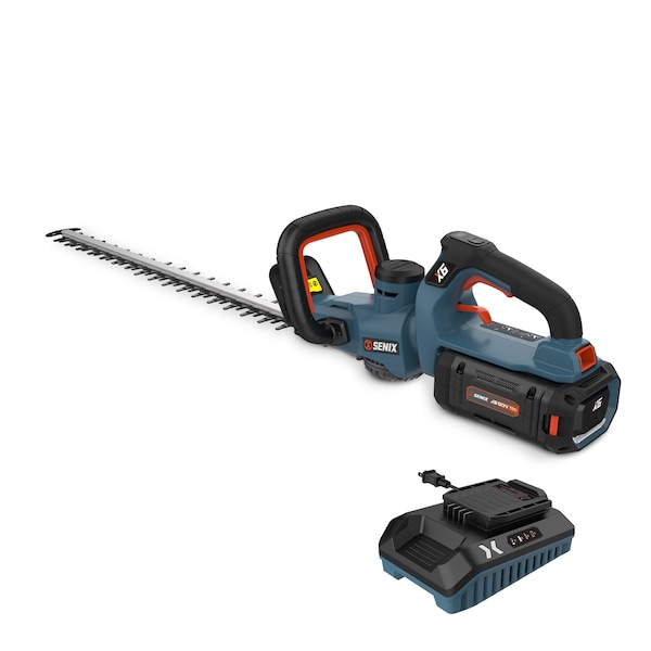 Senix 60 Volt Max 26-Inch Cordless Brushless Hedge Trimmer w/ Rotating Head, 3Ah Battery and Charger Incl. - HTX6-M1