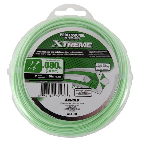 Arnold Xtreme Professional Trimmer Line, 008 in Dia, 40 ft L, Monofilament - WLX-80